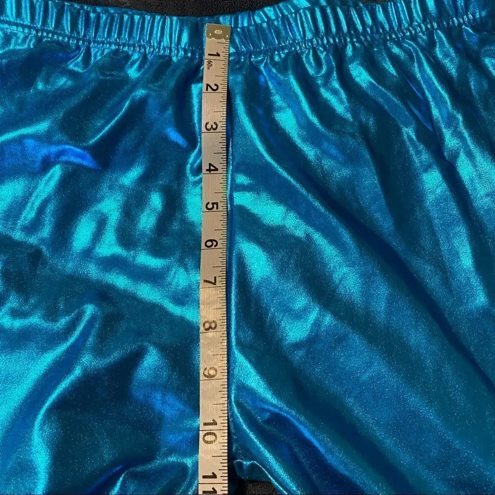 Teal metallic leggings dance pants hi rise waisted teen 14/16 or adult small